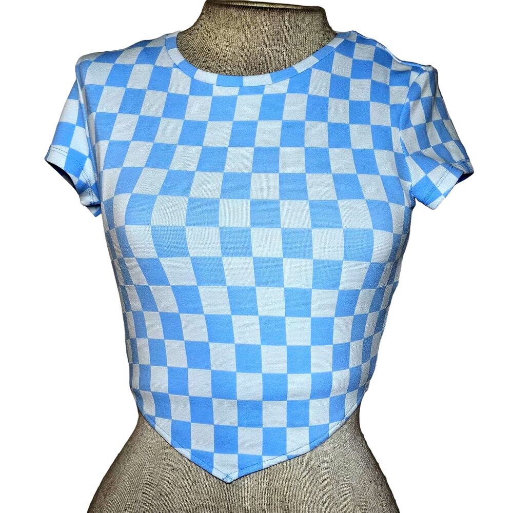 Blue Checked Crop Top Size Small